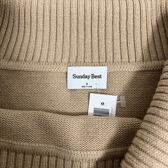 NWT Aritzia Sunday Best Topaz Sweater in Tan Cotton Cashmere Off the Shoulder S - Picture 5 of 5